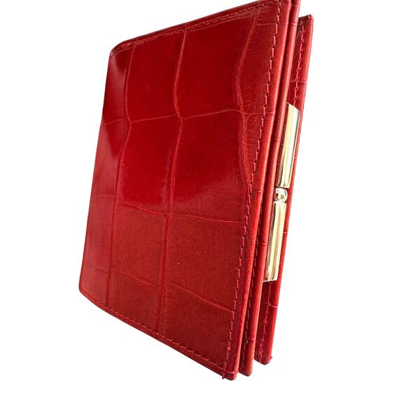 El Portal Genuine Leather Wallet Red Crock Bi-fold Snap Change Purse NICE Rare - Picture 1 of 8